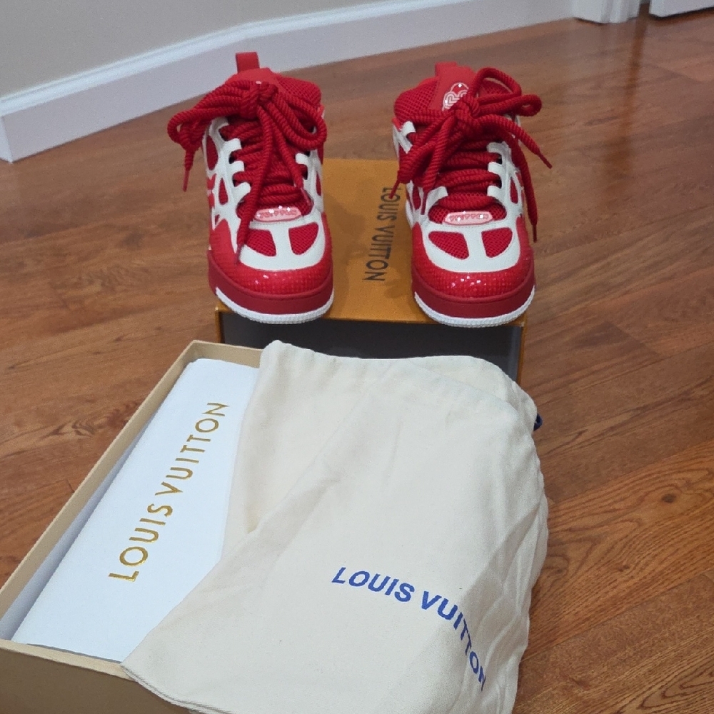 LV/Vuitton Red and White Sneakers - Picture 10 of 15